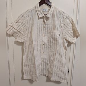 JJJJound Weekend Linen Stripe Shirt Sleeve Button Up Size L Cream Brown